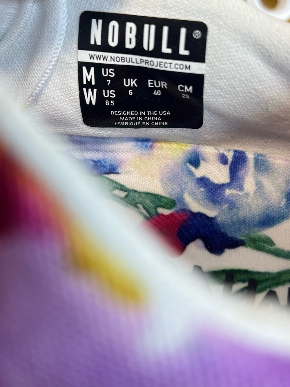 NOBULL White Floral Athletic Shoes with Purple, Pink, Yellow, Green Accents - Picture 13 of 15